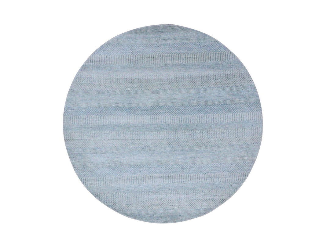 6'0" x 6'0" New Hand Knotted Blue Wool & Silk Round Oriental Rug - MOA10279158