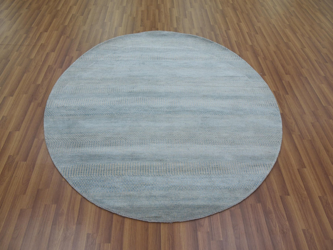 6'0" x 6'0" New Hand Knotted Blue Wool & Silk Round Oriental Rug - MOA10279158