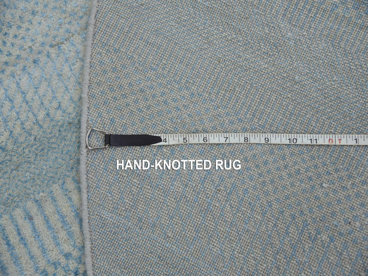 6'0" x 6'0" New Hand Knotted Blue Wool & Silk Round Oriental Rug - MOA10279158