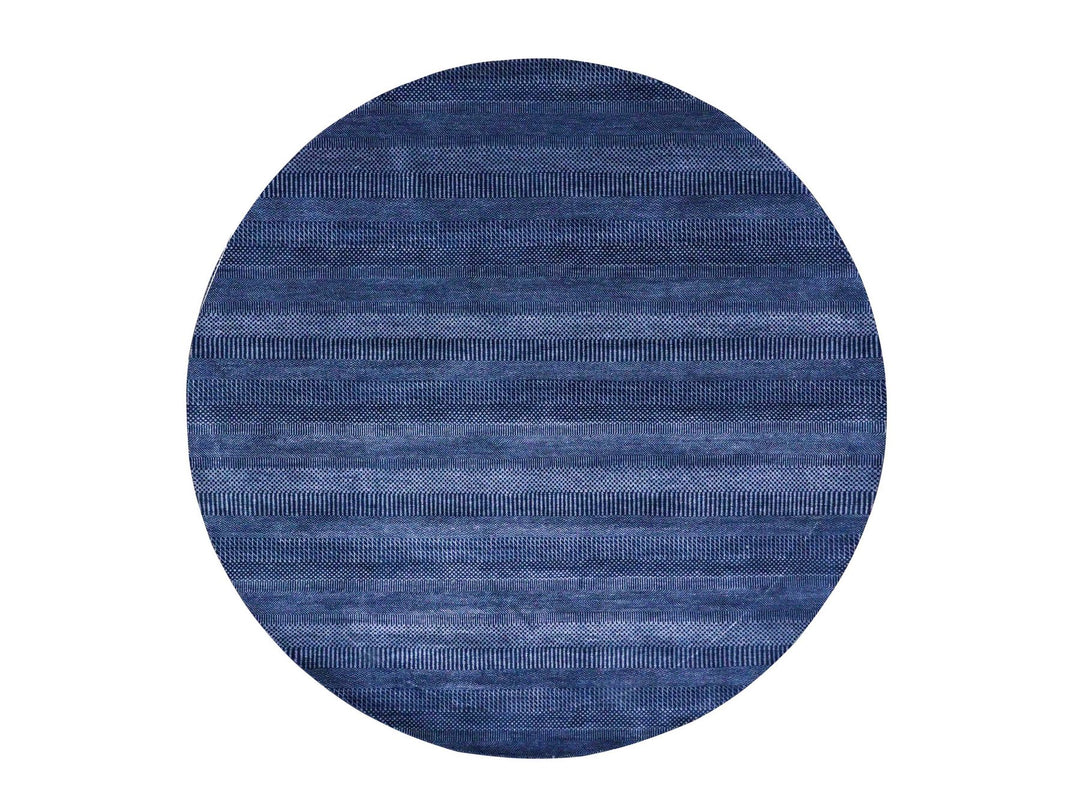 8'0" x 8'0" New Hand Knotted Blue Wool & Silk Round Oriental Rug - MOA10279161