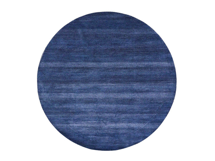 8'0" x 8'0" New Hand Knotted Blue Wool & Silk Round Oriental Rug - MOA10279161