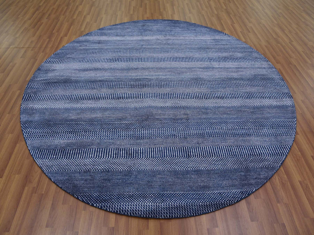 8'0" x 8'0" New Hand Knotted Blue Wool & Silk Round Oriental Rug - MOA10279161