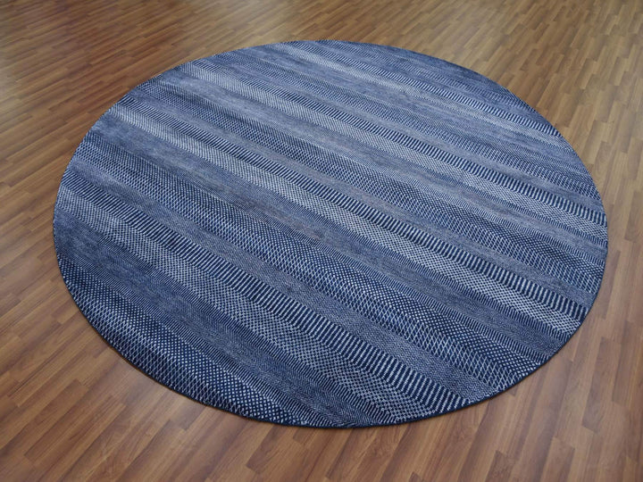 8'0" x 8'0" New Hand Knotted Blue Wool & Silk Round Oriental Rug - MOA10279161