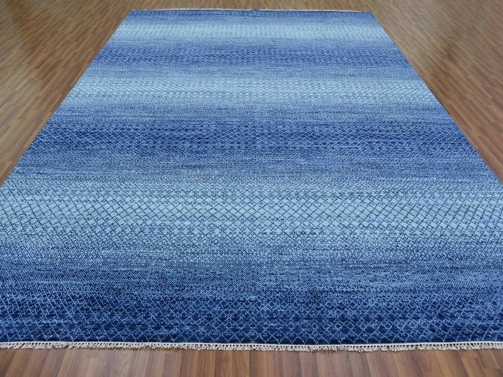 9'10" x 14'0" New Hand Knotted Blue Wool Rectangle Oriental Rug - MOA10279167