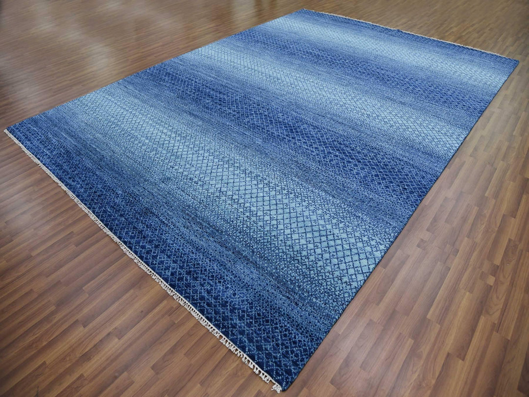 9'10" x 14'0" New Hand Knotted Blue Wool Rectangle Oriental Rug - MOA10279167