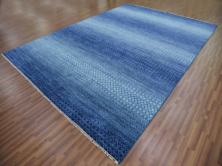 9'10" x 14'0" New Hand Knotted Blue Wool Rectangle Oriental Rug - MOA10279167