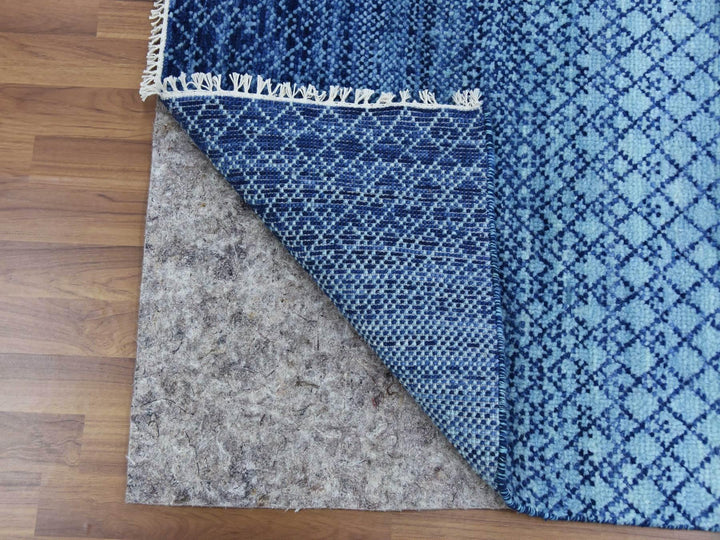 9'10" x 14'0" New Hand Knotted Blue Wool Rectangle Oriental Rug - MOA10279167
