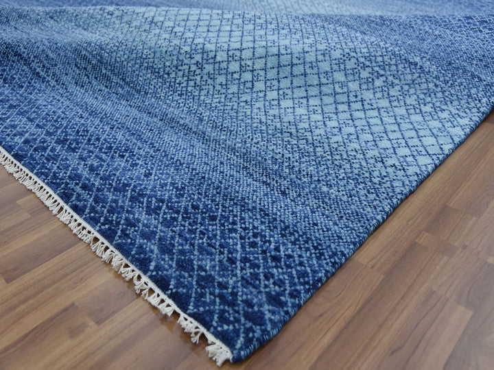 9'10" x 14'0" New Hand Knotted Blue Wool Rectangle Oriental Rug - MOA10279167