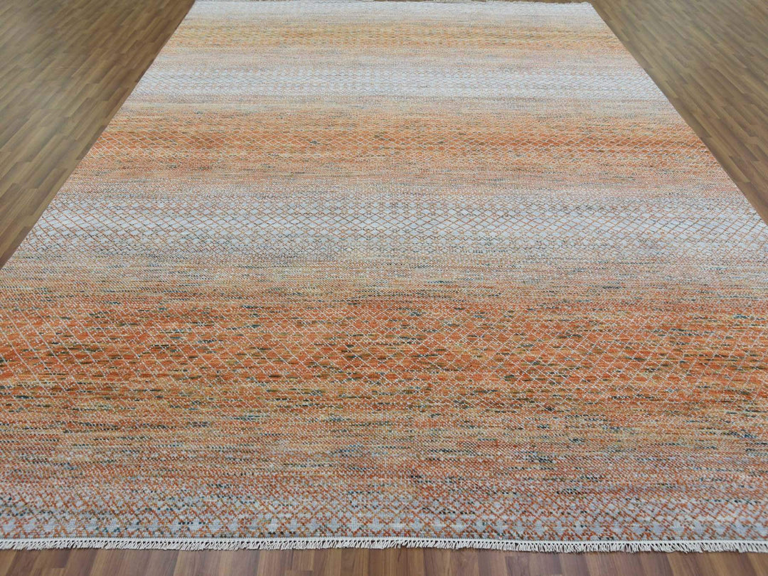 9'10" x 13'10" New Hand Knotted Orange Wool Rectangle Oriental Rug - MOA10279168