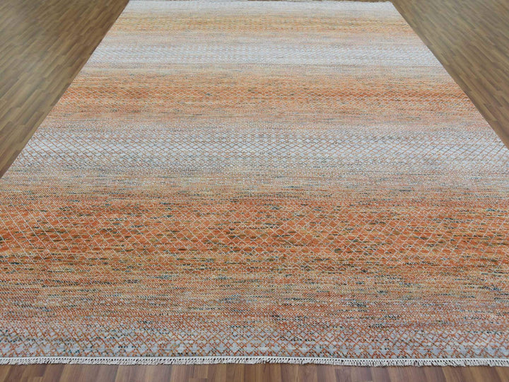 9'10" x 13'10" New Hand Knotted Orange Wool Rectangle Oriental Rug - MOA10279168