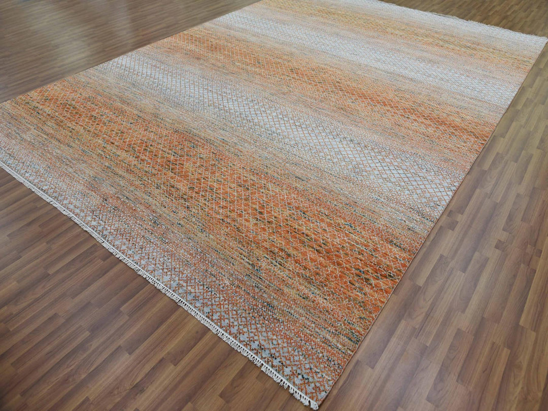 9'10" x 13'10" New Hand Knotted Orange Wool Rectangle Oriental Rug - MOA10279168
