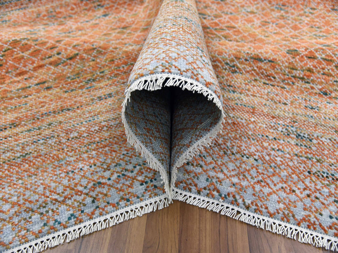 9'10" x 13'10" New Hand Knotted Orange Wool Rectangle Oriental Rug - MOA10279168