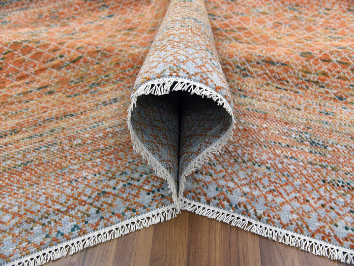 9'10" x 13'10" New Hand Knotted Orange Wool Rectangle Oriental Rug - MOA10279168