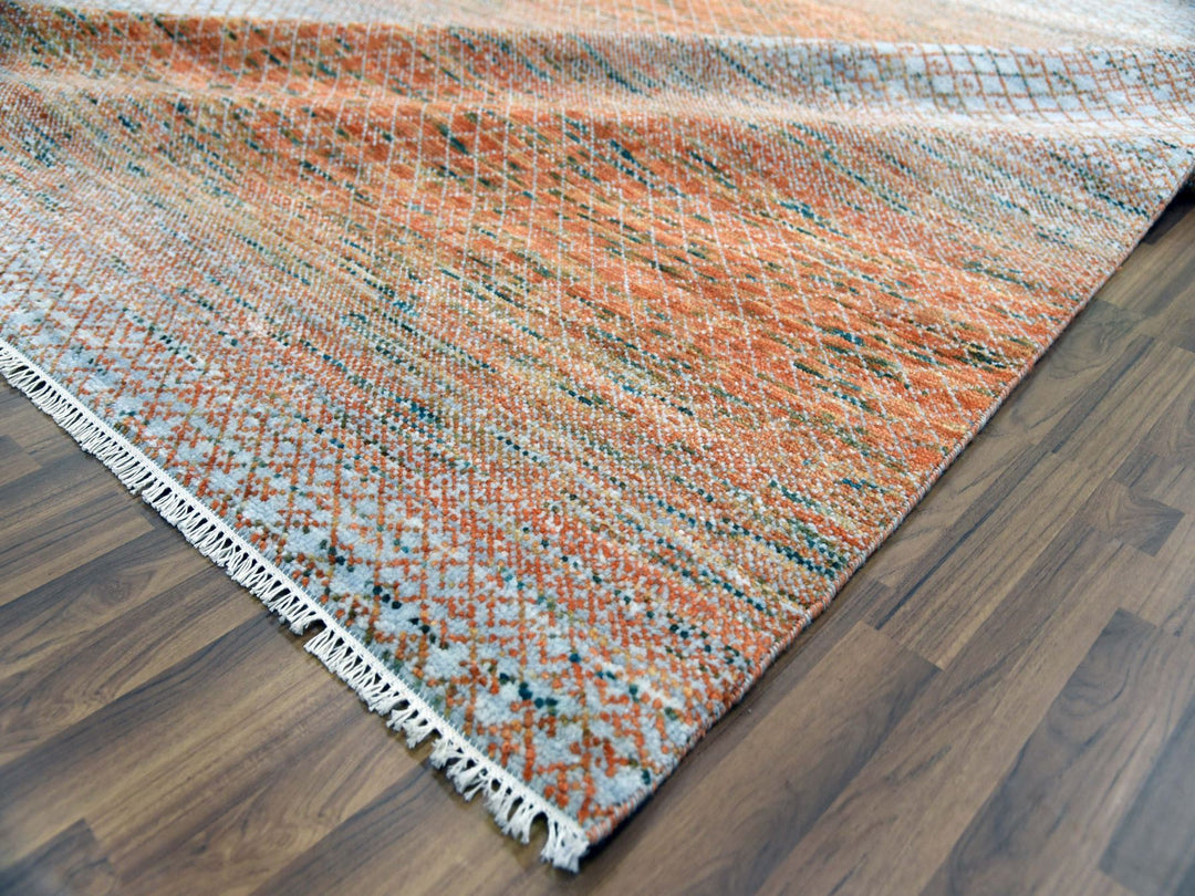 9'10" x 13'10" New Hand Knotted Orange Wool Rectangle Oriental Rug - MOA10279168
