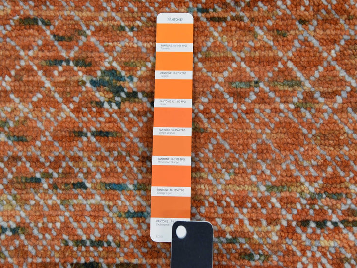9'10" x 13'10" New Hand Knotted Orange Wool Rectangle Oriental Rug - MOA10279168