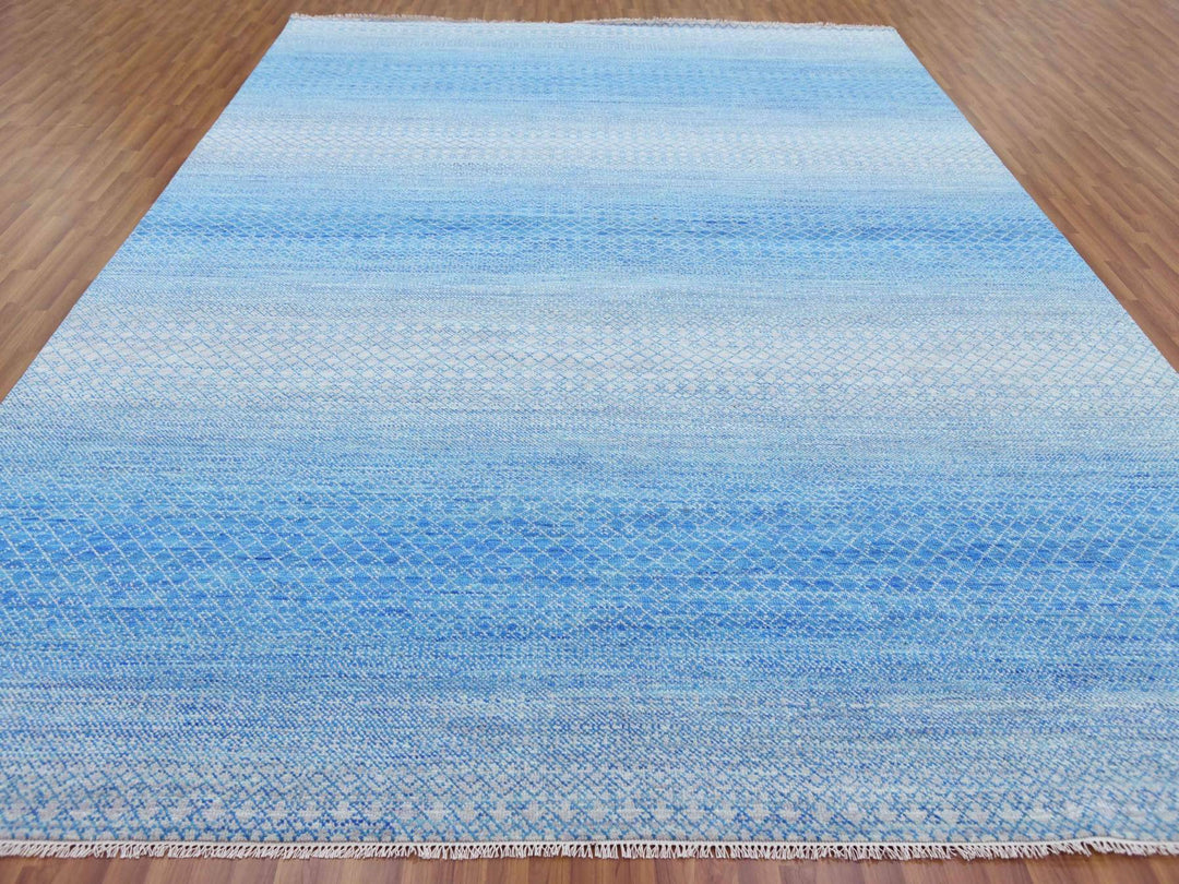 10'0" x 14'3" New Hand Knotted Blue Wool Rectangle Oriental Rug - MOA10279169