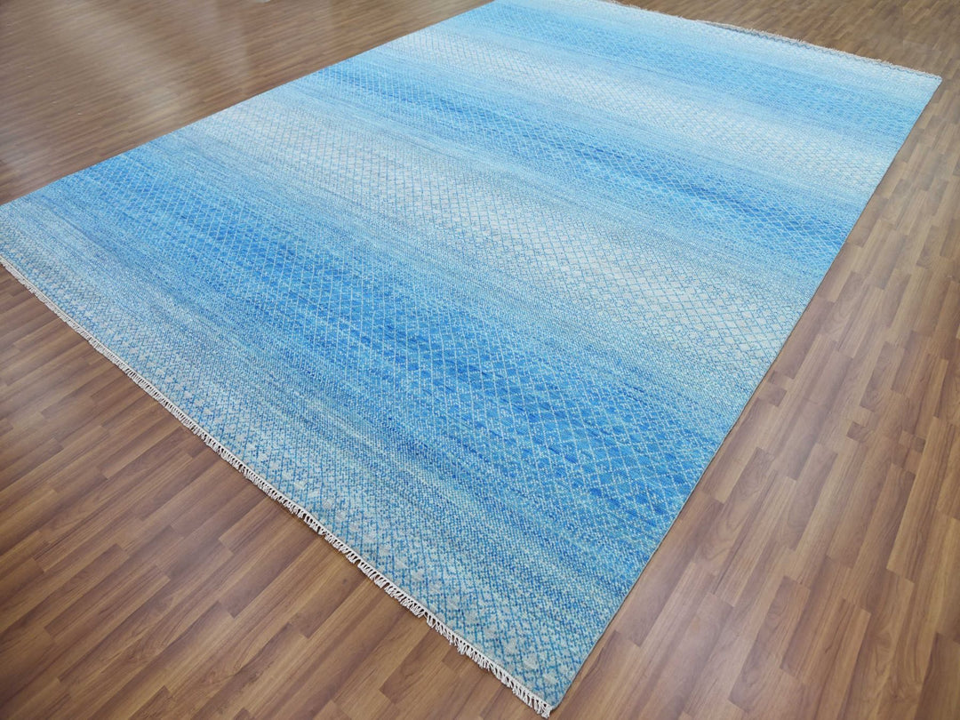 10'0" x 14'3" New Hand Knotted Blue Wool Rectangle Oriental Rug - MOA10279169