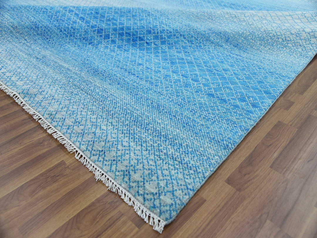 10'0" x 14'3" New Hand Knotted Blue Wool Rectangle Oriental Rug - MOA10279169