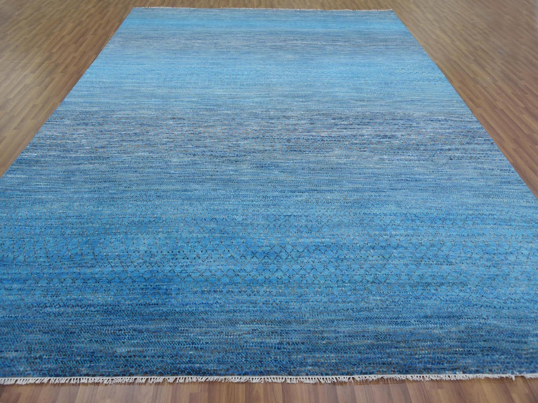 10'0" x 14'3" New Hand Knotted Blue Wool Rectangle Oriental Rug - MOA10279172