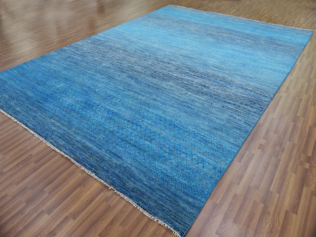 10'0" x 14'3" New Hand Knotted Blue Wool Rectangle Oriental Rug - MOA10279172