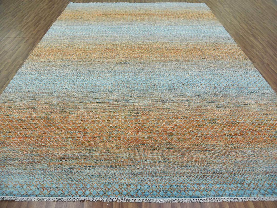 10'1" x 14'0" New Hand Knotted Orange Wool Rectangle Oriental Rug - MOA10279174