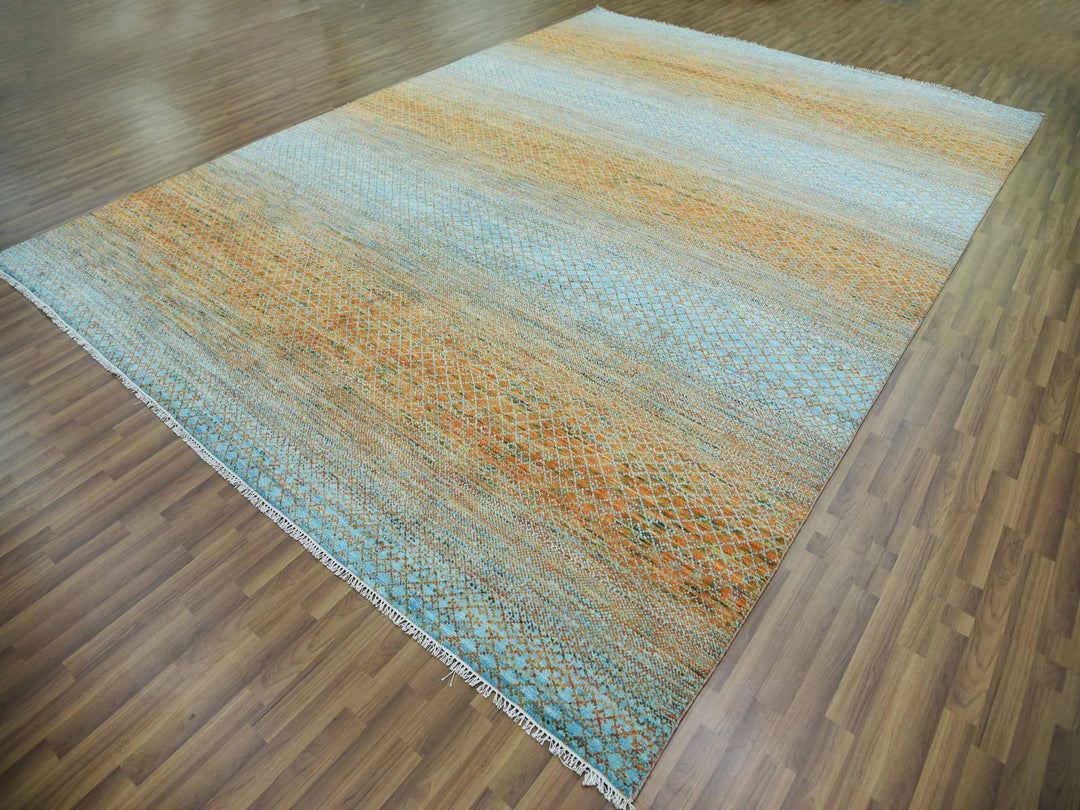 10'1" x 14'0" New Hand Knotted Orange Wool Rectangle Oriental Rug - MOA10279174