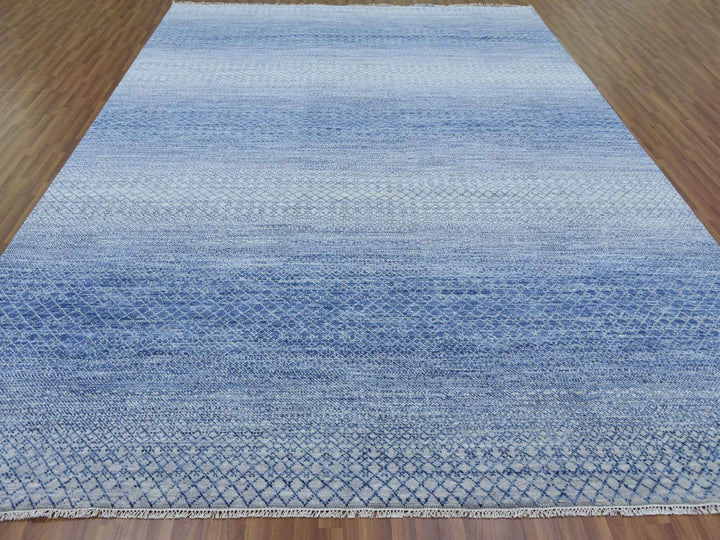 10'0" x 14'1" New Hand Knotted Blue Wool Rectangle Oriental Rug - MOA10279175