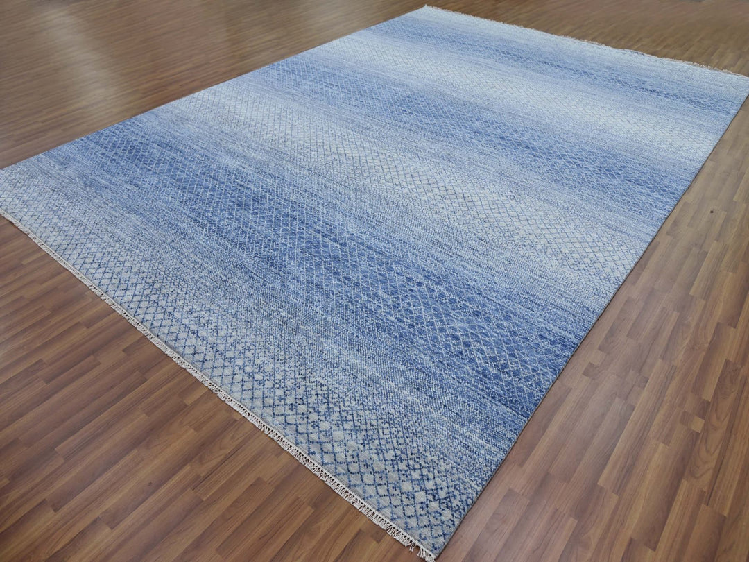 10'0" x 14'1" New Hand Knotted Blue Wool Rectangle Oriental Rug - MOA10279175