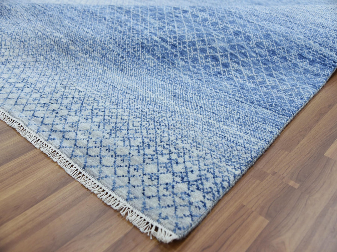 10'0" x 14'1" New Hand Knotted Blue Wool Rectangle Oriental Rug - MOA10279175