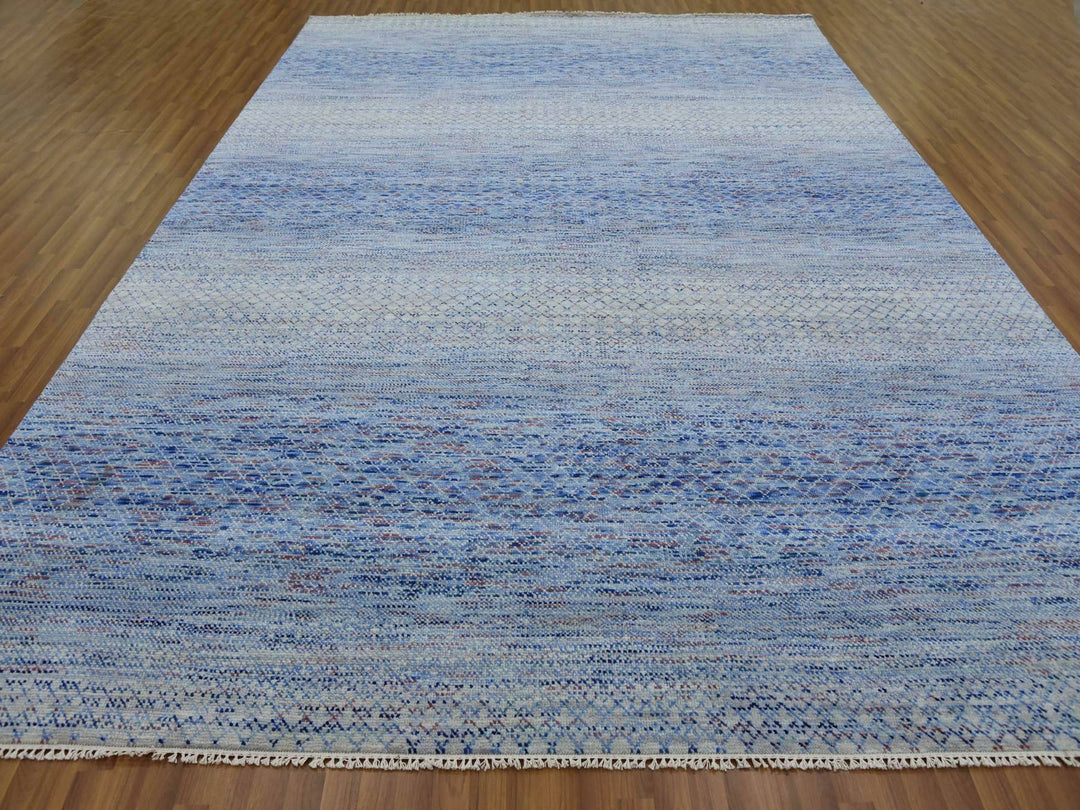 10'0" x 14'4" New Hand Knotted Blue Wool Rectangle Oriental Rug - MOA10279178