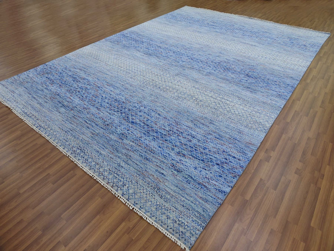10'0" x 14'4" New Hand Knotted Blue Wool Rectangle Oriental Rug - MOA10279178