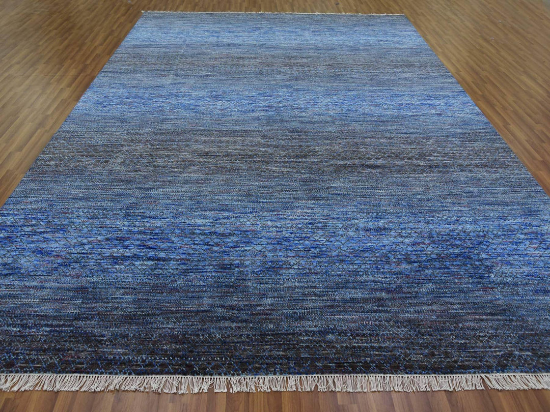 10'0" x 14'0" New Hand Knotted Blue Wool Rectangle Oriental Rug - MOA10279179