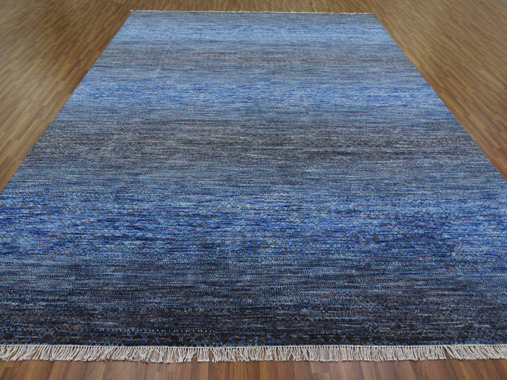 10'0" x 14'0" New Hand Knotted Blue Wool Rectangle Oriental Rug - MOA10279179
