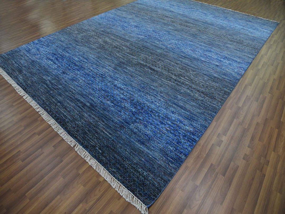 10'0" x 14'0" New Hand Knotted Blue Wool Rectangle Oriental Rug - MOA10279179
