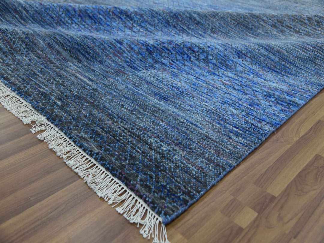 10'0" x 14'0" New Hand Knotted Blue Wool Rectangle Oriental Rug - MOA10279179