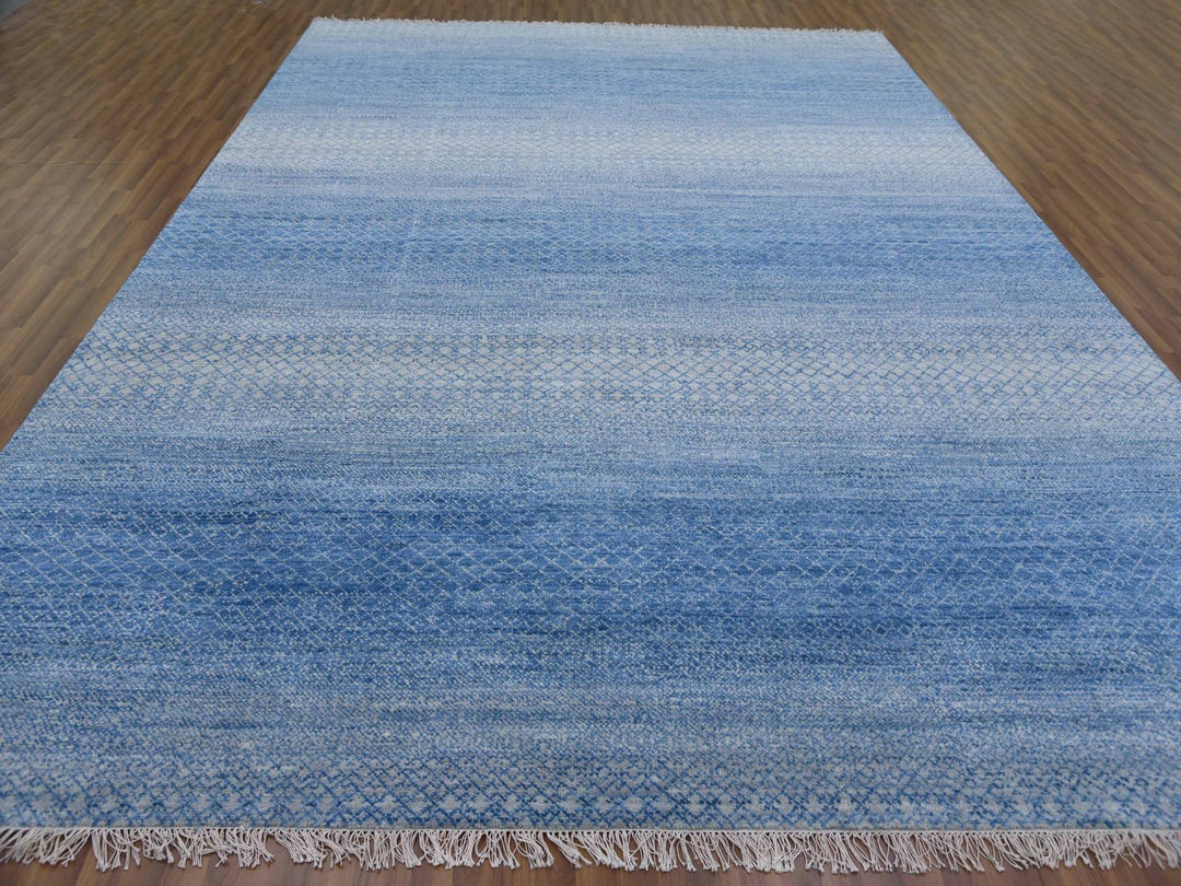 10'0" x 14'4" New Hand Knotted Blue Wool Rectangle Oriental Rug - MOA10279180