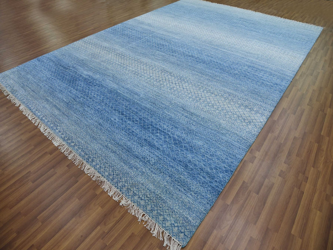 10'0" x 14'4" New Hand Knotted Blue Wool Rectangle Oriental Rug - MOA10279180