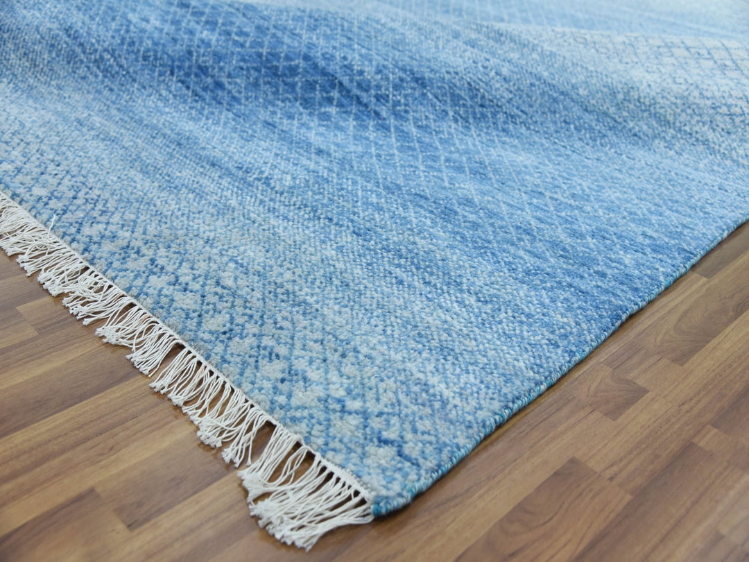 10'0" x 14'4" New Hand Knotted Blue Wool Rectangle Oriental Rug - MOA10279180