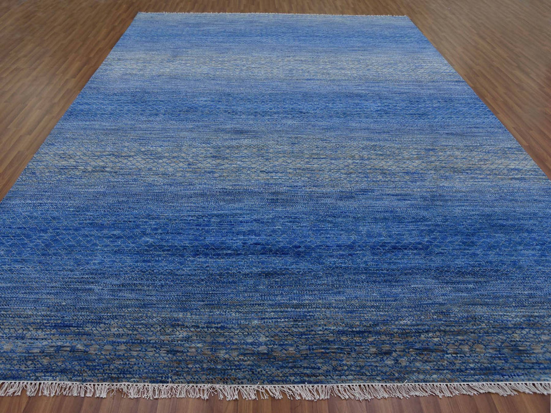 10'3" x 14'4" New Hand Knotted Blue Wool Rectangle Oriental Rug - MOA10279181