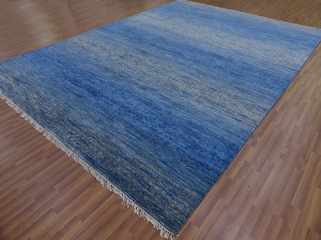10'3" x 14'4" New Hand Knotted Blue Wool Rectangle Oriental Rug - MOA10279181