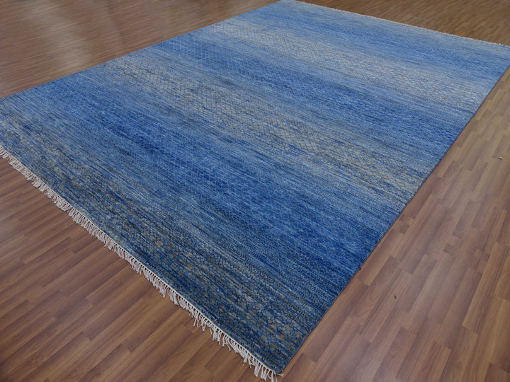 10'3" x 14'4" New Hand Knotted Blue Wool Rectangle Oriental Rug - MOA10279181
