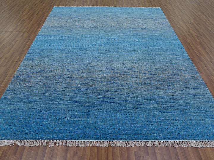 8'2" x 10'0" New Hand Knotted Blue Wool Rectangle Oriental Rug - MOA10279191