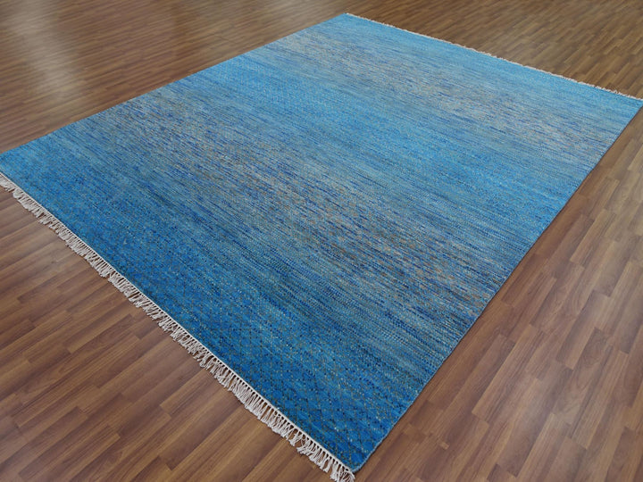 8'2" x 10'0" New Hand Knotted Blue Wool Rectangle Oriental Rug - MOA10279191