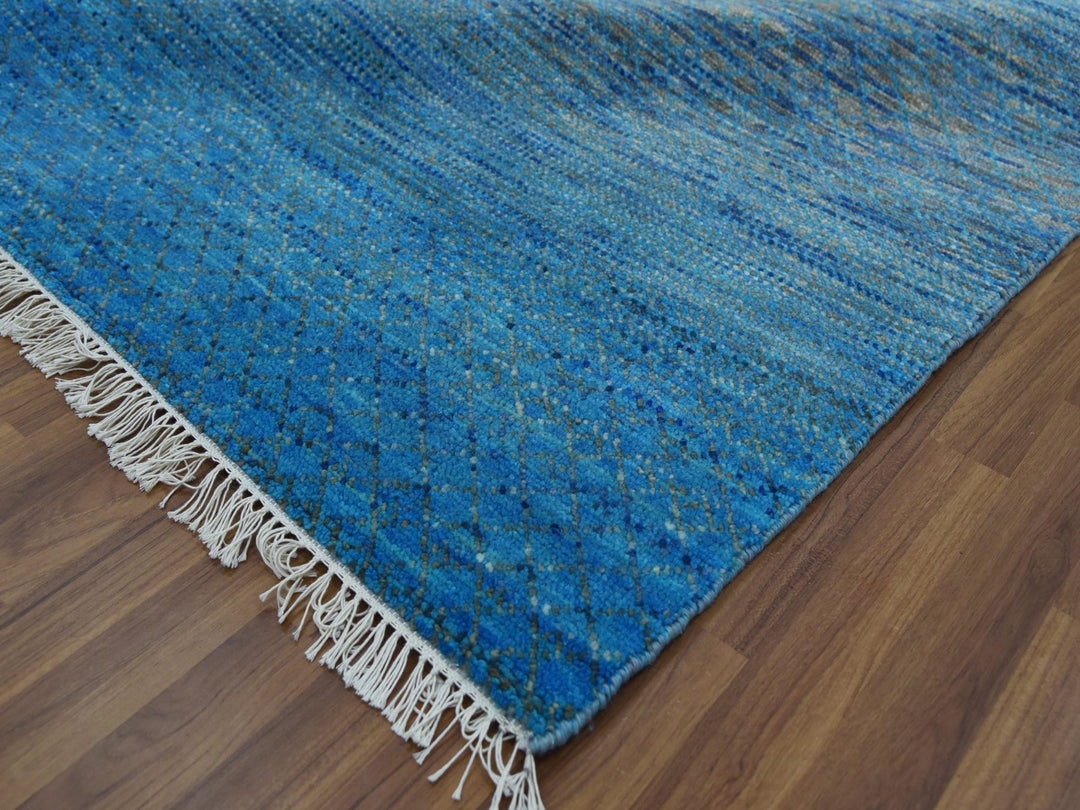 8'2" x 10'0" New Hand Knotted Blue Wool Rectangle Oriental Rug - MOA10279191