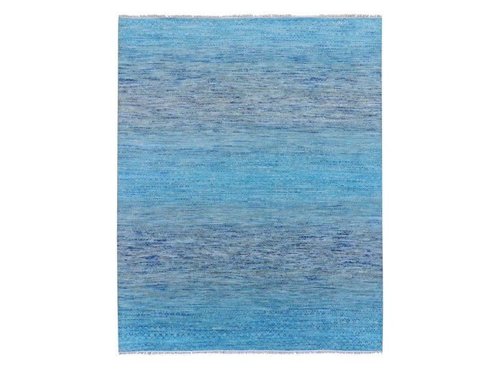 8'0" x 9'10" New Hand Knotted Blue Wool Rectangle Oriental Rug - MOA10279202