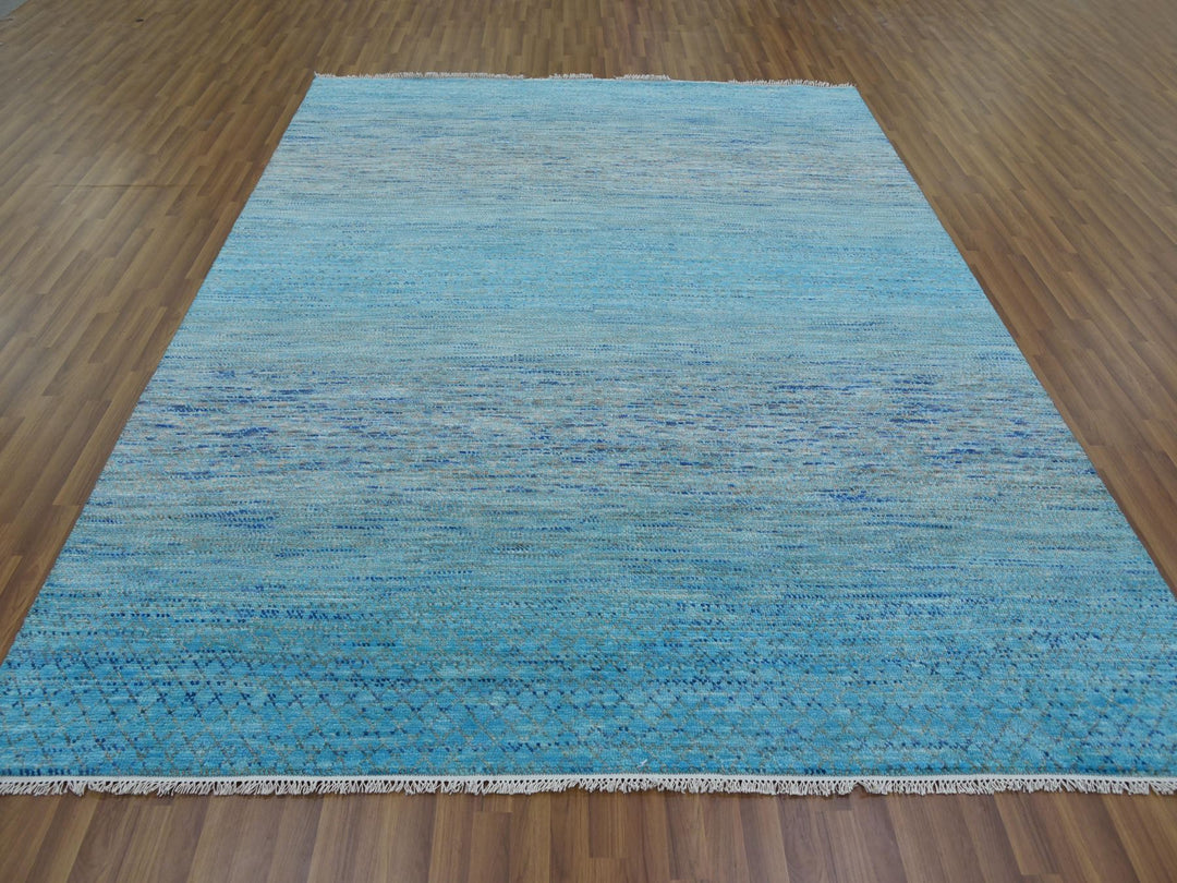 8'0" x 9'10" New Hand Knotted Blue Wool Rectangle Oriental Rug - MOA10279202