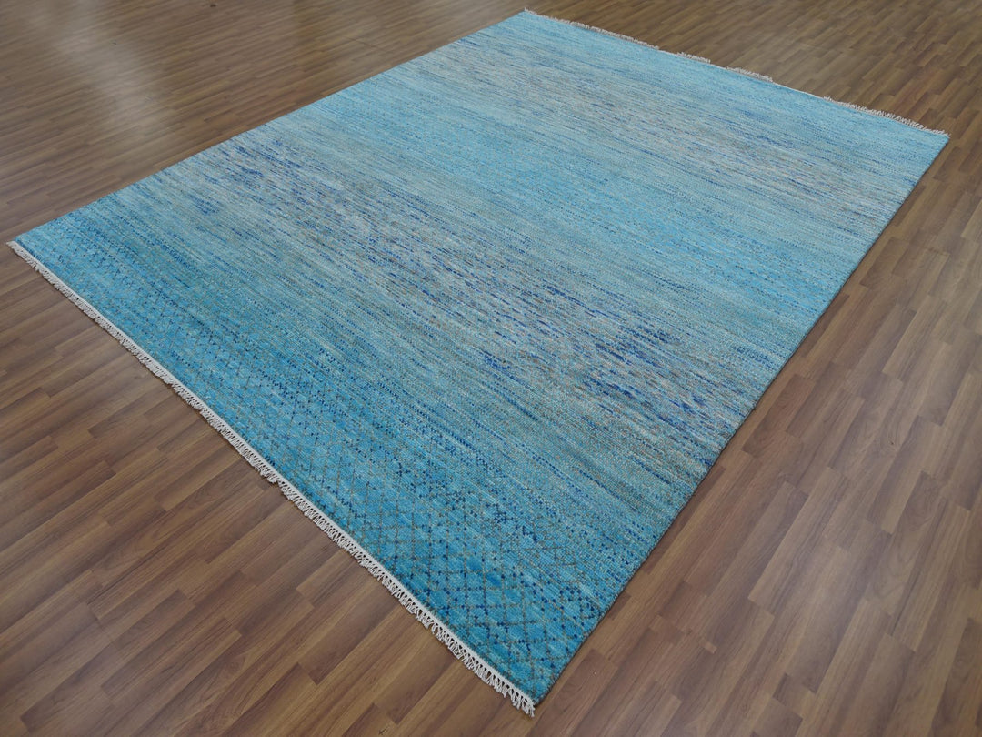 8'0" x 9'10" New Hand Knotted Blue Wool Rectangle Oriental Rug - MOA10279202