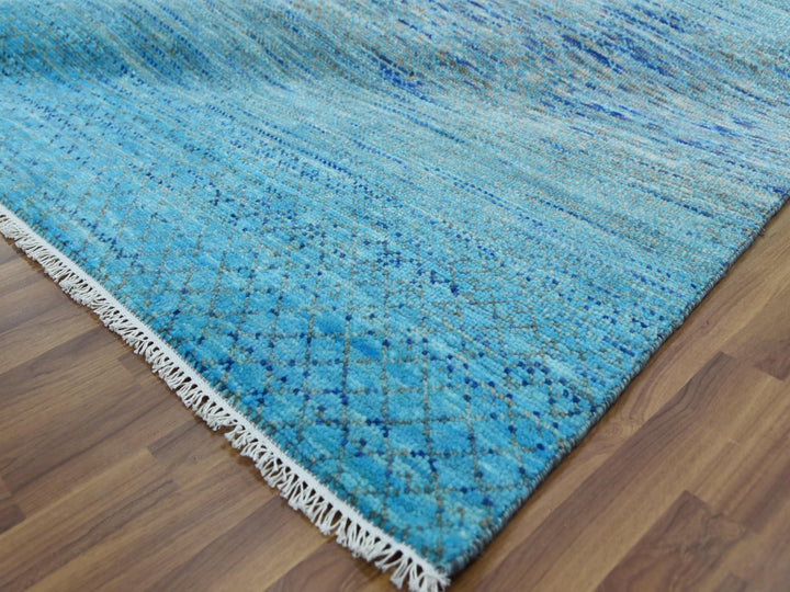 8'0" x 9'10" New Hand Knotted Blue Wool Rectangle Oriental Rug - MOA10279202