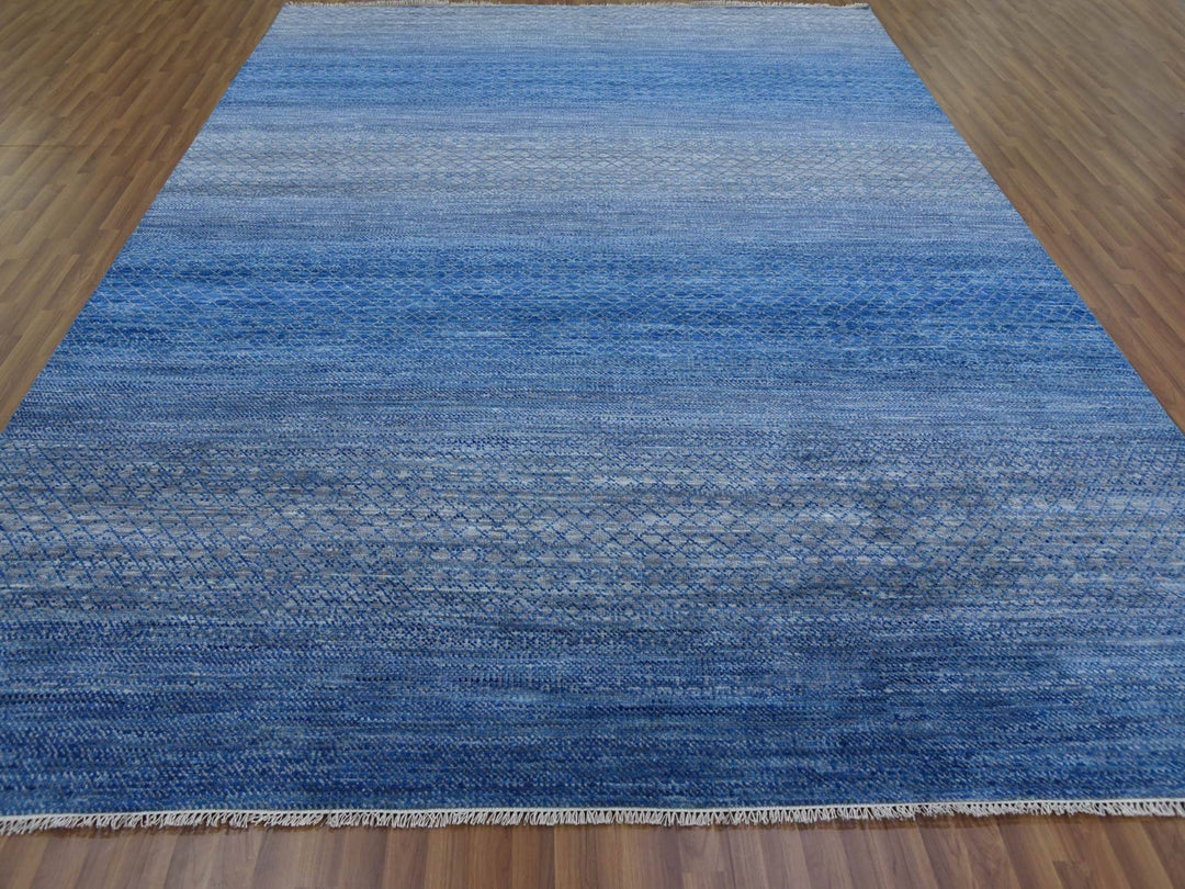 9'3" x 12'6" New Hand Knotted Blue Wool Rectangle Oriental Rug - MOA10279215