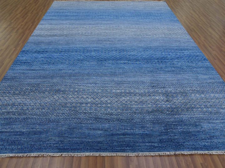 9'3" x 12'6" New Hand Knotted Blue Wool Rectangle Oriental Rug - MOA10279215
